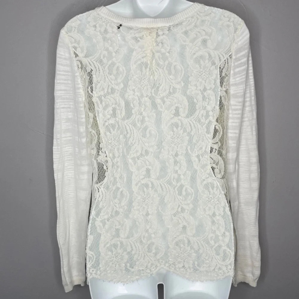 CABI 5005 White Sophia Lace Back Sweater Romantic Feminine - Picture 6 of 8